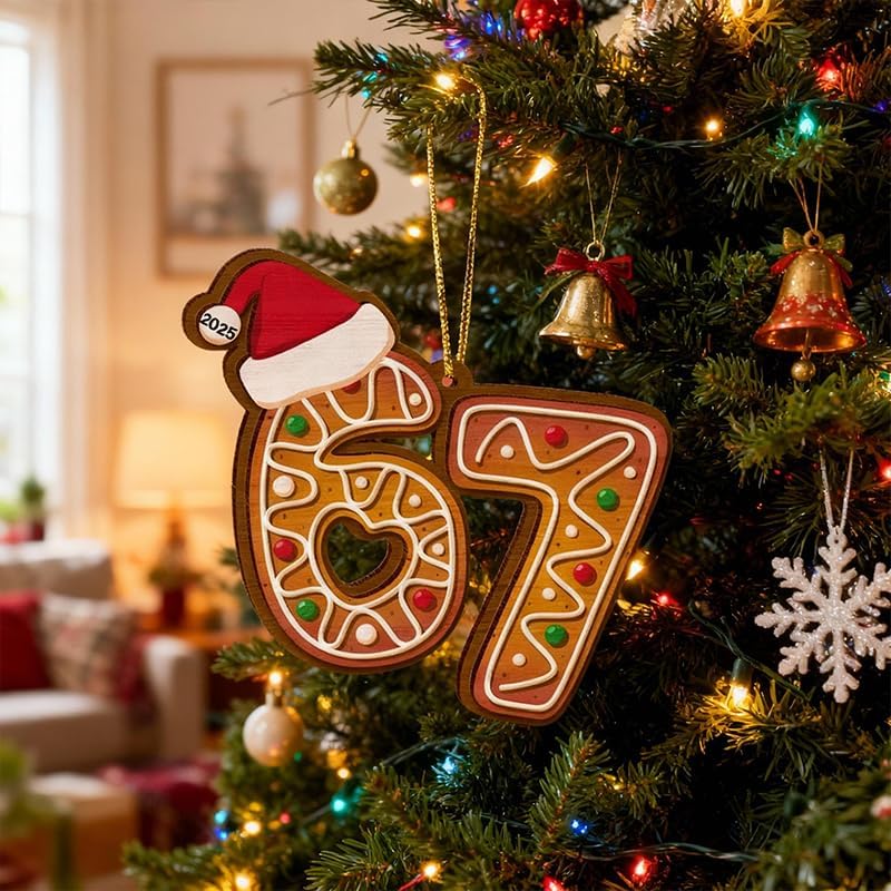 2 Pack 67 Meme Ornament, Funny Christmas Ornaments for Tree Decorations, Acrylic Shatterproof Novelty Decor for Gen Z, Teens, Perfect Gag Gift for