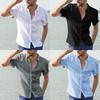 Men's Casual Short Sleeve Shirt Street Wear Lapel Button Solid Color Cotton Linen Shirt for Men Vintage Vacation Blouse