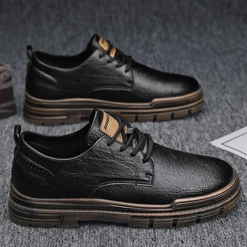 Кожаная обувь для мужчин Плоская Нескользящая и Водонепроницаемая Круглый носок Мужская Повседневная обувь Взрослые По акции Низкая цена Мода 2024 Дизайнерская