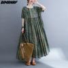 Women Dress Summer Plus Size Beach Sundress Linen Bohemian Print Flowers Fashion Lady Vestidos Loose Casual Long Dress Oversize 9079