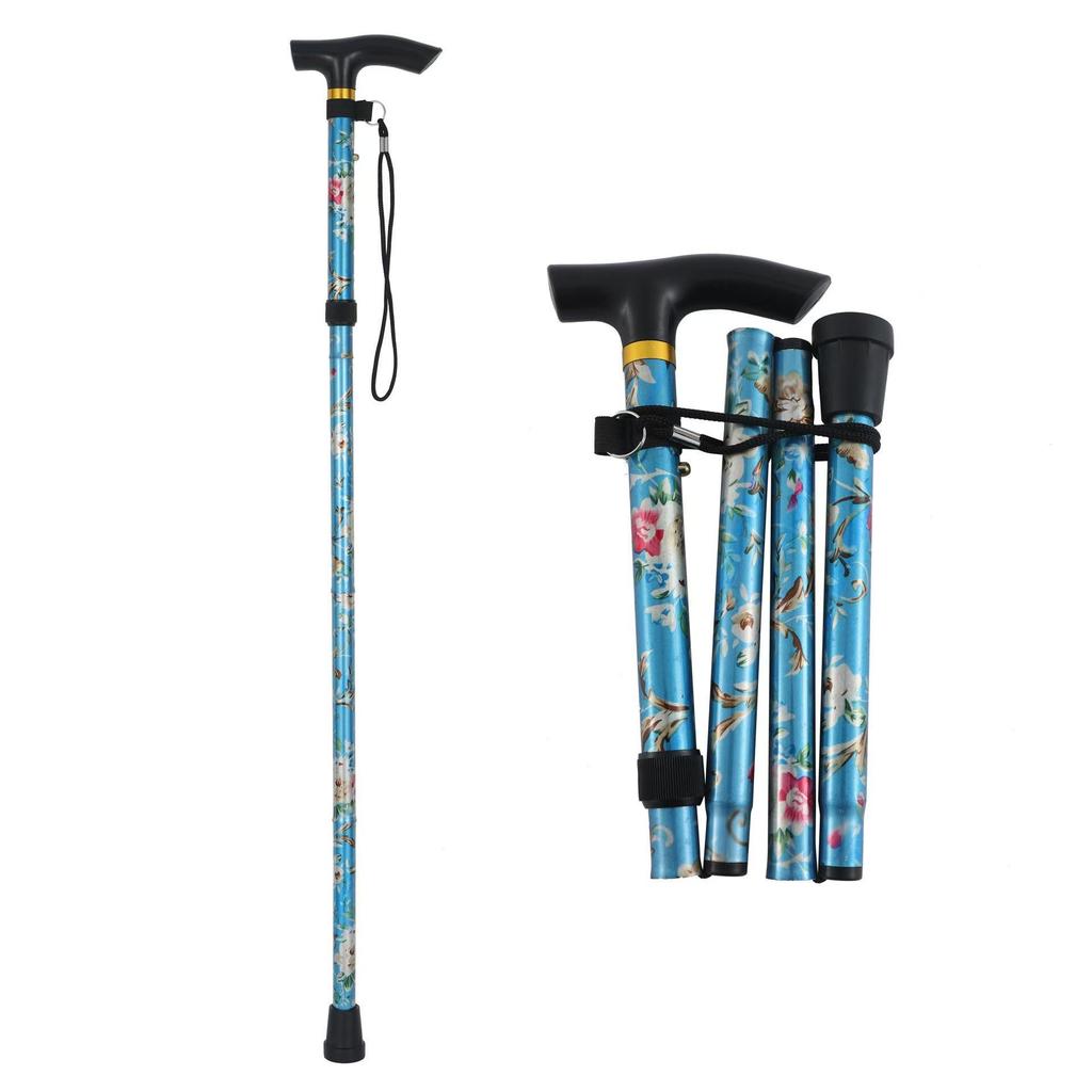 Telescopic Folding Walking Stick for Hiking - Printed Design with Straight Handle for the Elderly.