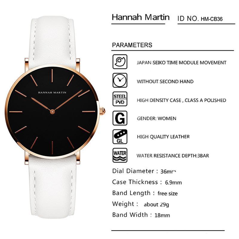 Hannah Martin Ladies Watch Women’s Quartz Watches 3ATM Waterproof Luxury Bracelet Watches Fashion Ladies Quartz Watch Female Wristwatch
