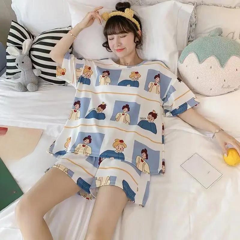Женский пижамный комплект Милая одежда для сна с рисунком из мультфильмов Топы и шорты Пижамный комплект из 2 предметов Домашняя одежда Одежда для сна Одежда для отдыха на осень