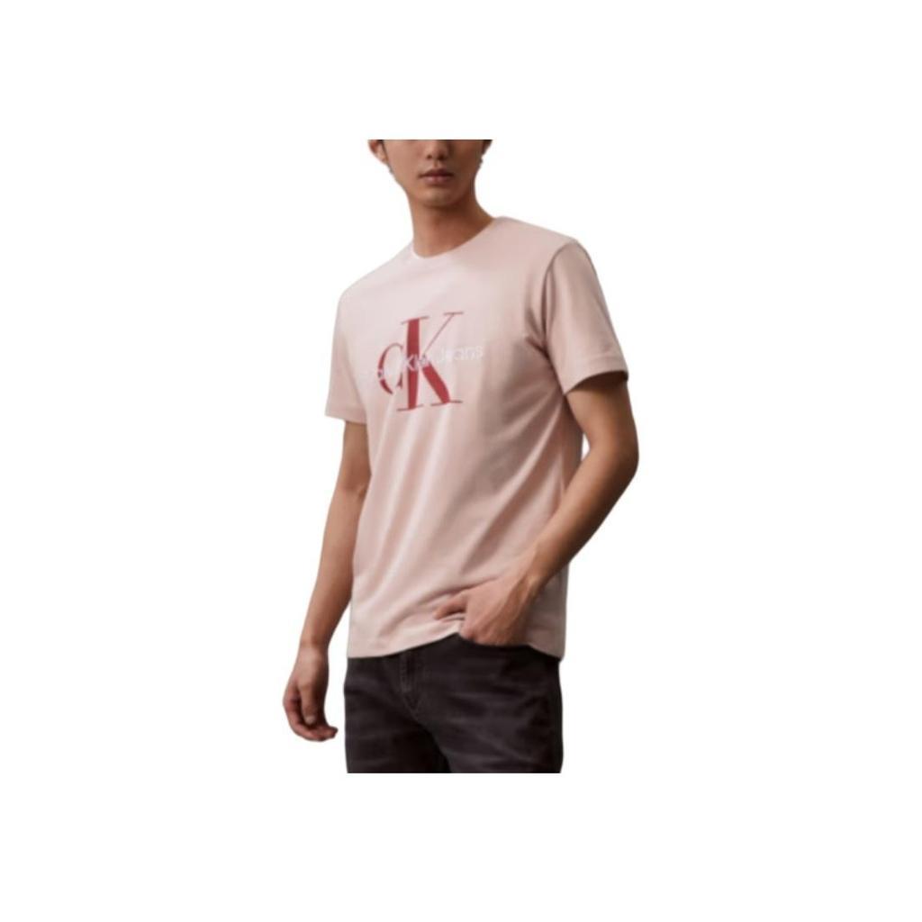 Calvin Klein Ck Jeans Ss24 Casual Letter Overlay Round Neck Short Sleeve T-Shirt Men Tops Shell-Pink J320770-TF6