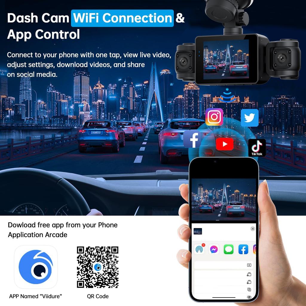 4 Cameras 360° Full HD 1080P Car DVR Wifi Dash Cam 4 Channel Dashcam Video Recorder WDR Night Vision Black Box Cabin Camera