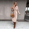 Women Winter Coat with Belt Formal Business Style Turn-down Collar Calf Length Overcoat OL Commuting Jacket Solid Color Thick Outerwear