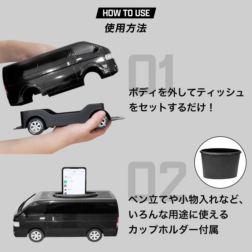 Коробка-держатель для салфеток для Toyota Hiace (2-е поколение) (черный)
