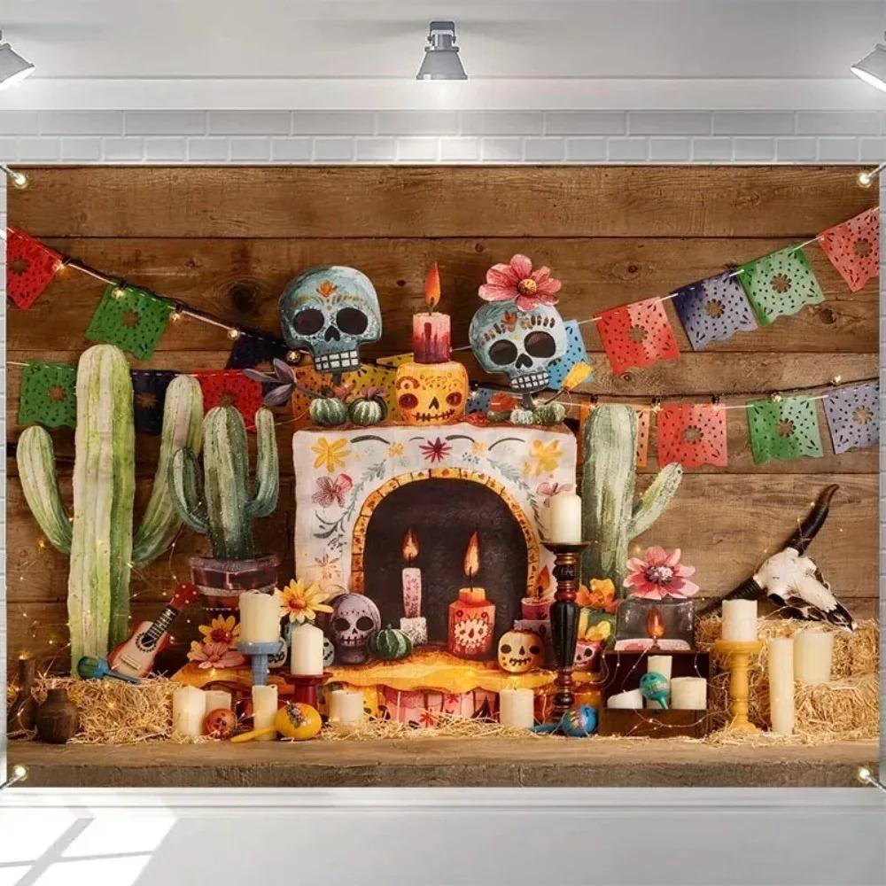 Mexican Day of The Dead Color Hand-painted Theme Banner Background Day of The Dead Party Home Decoration Photography Backdrop