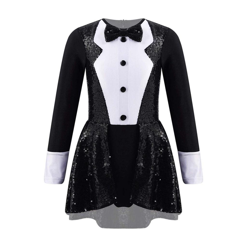 Kids Girls Halloween Cosplay Circus Ringmaster Dress Up Costume Sequins Jazz Dance Wear Leotard Dress