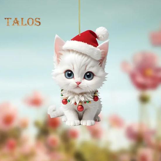 Подвеска в виде котенка со шляпой, подвесное украшение для зеркала заднего вида автомобиля, акриловое мультяшное украшение для салона автомобиля, рождественский подарок