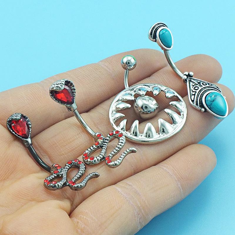 Кольцо для пупка с цирконием Cross Border в форме змеи с рисунком черепа