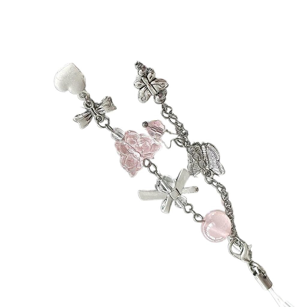 Acrylic Alloy Beaded Keychain Stylish Phone Pendant for Women Girls Elegant Keyring Gift Fashionable Bag Accessory