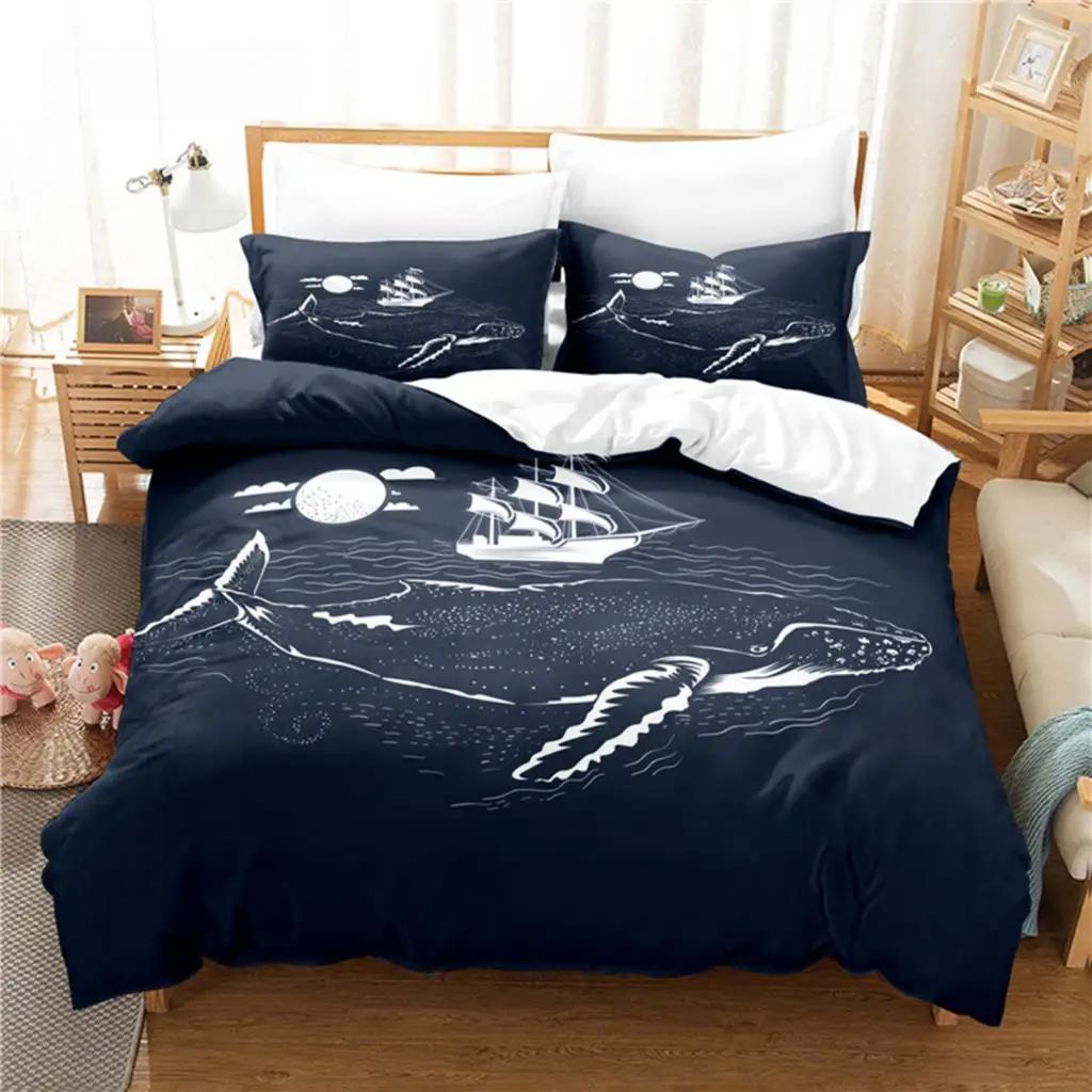 Cartoon Whale Painting Bedding Set Duvet Cover Set Bedding Digital Printing Bed Linen Queen Size Bedding Set Fashion Design