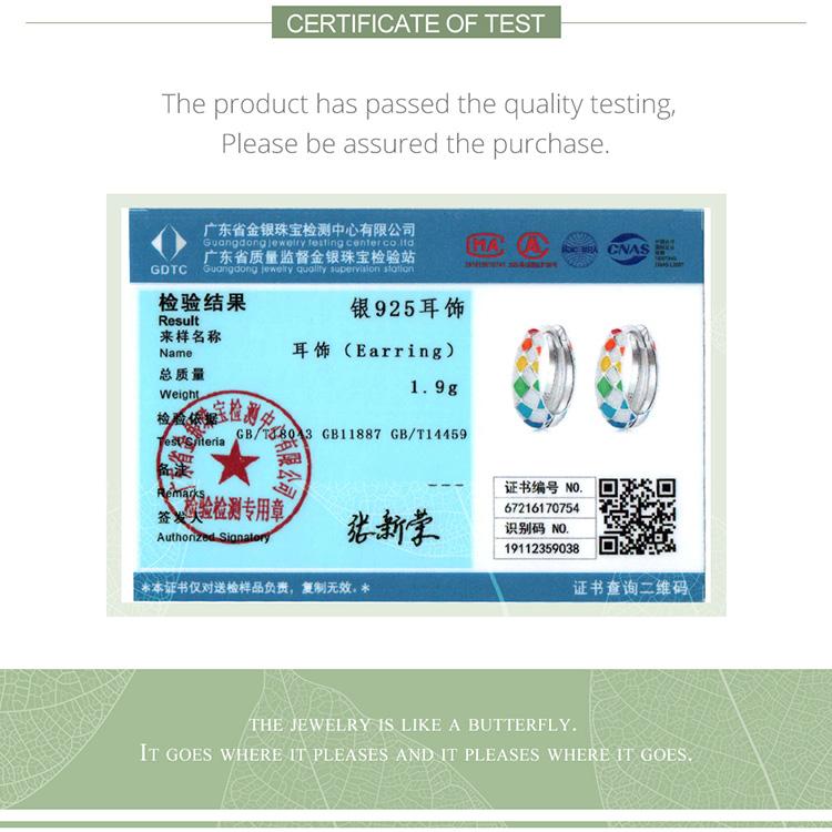 BAMOER New Trendy 925 Sterling Silver Rainbow Chequered Earrings Fashion Brilliant Color Ear Buckles for Women Fine Jewelry Gift