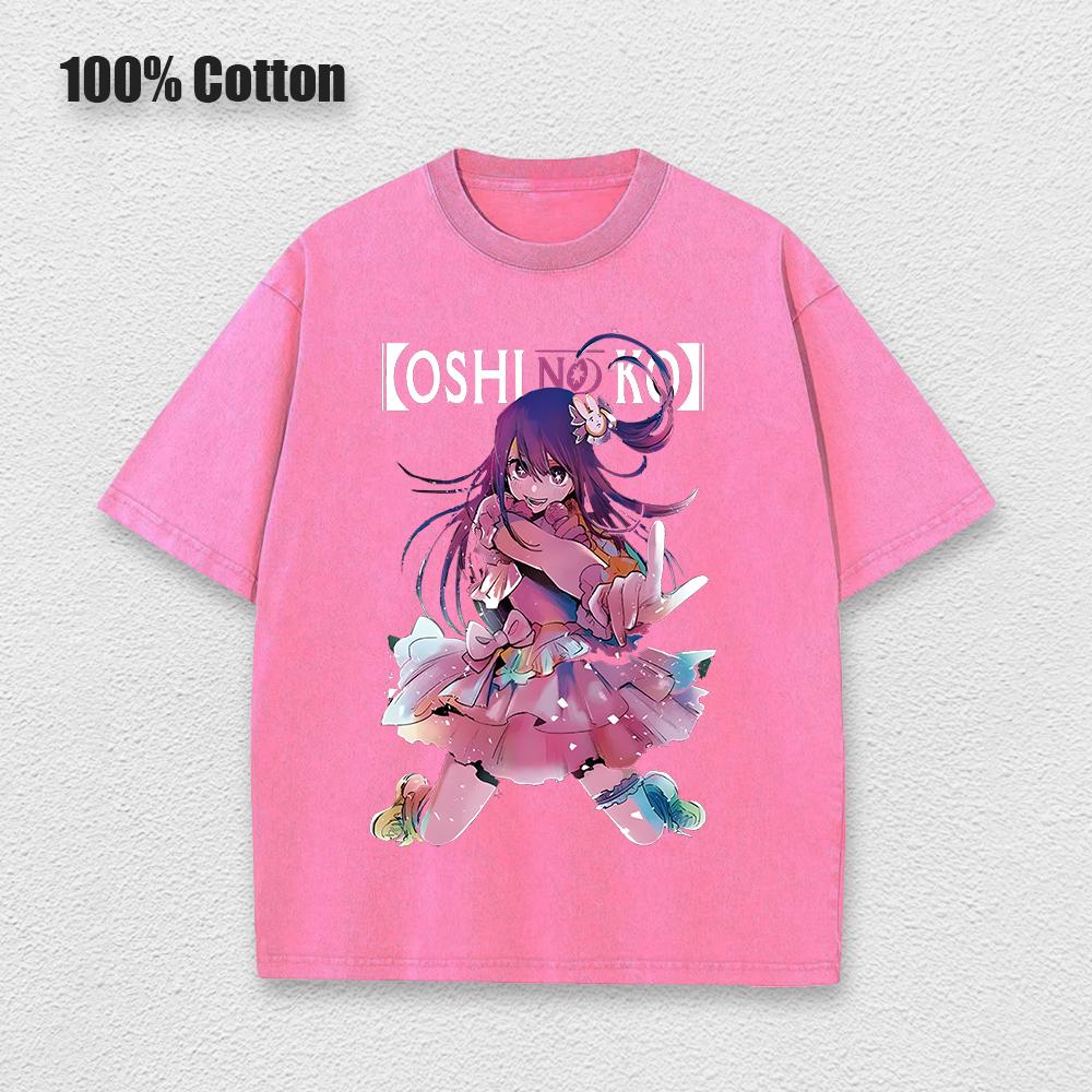 Кислотная футболка Kawaii Oshi No Ko Аниме Ай Хосино Косплей Футболка Горячие Мультяшные Фанаты Отаку Футболка Повседневная Однотонная Хлопковая Унисекс Футболка