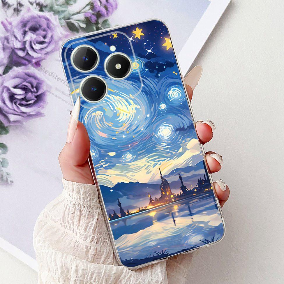 Прозрачный чехол 4G для Realme Note 60 RMX3933 Роскошный с бабочкой, цветами любви, крутым львом, нарисованный чехол для телефона для Realme Note 60X RMX3938