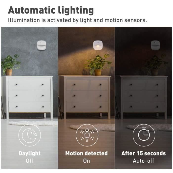 RD07809-Veilleuse Murale LED Détecteur de Mouvement, Capteur de Lumière, [Pack de 3] Éclairage Intérieur pour Chambre de Bébé Salo