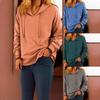 Ayollar Bahor Kuz Kundalik Uzun Qisma Ipli Kapushonli Bir Rangli Pullover Xudi Sviter Top