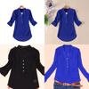 V Neck Chiffon Blouse With Large Pockets Loose Fit Long Sleeve Shirt For Women