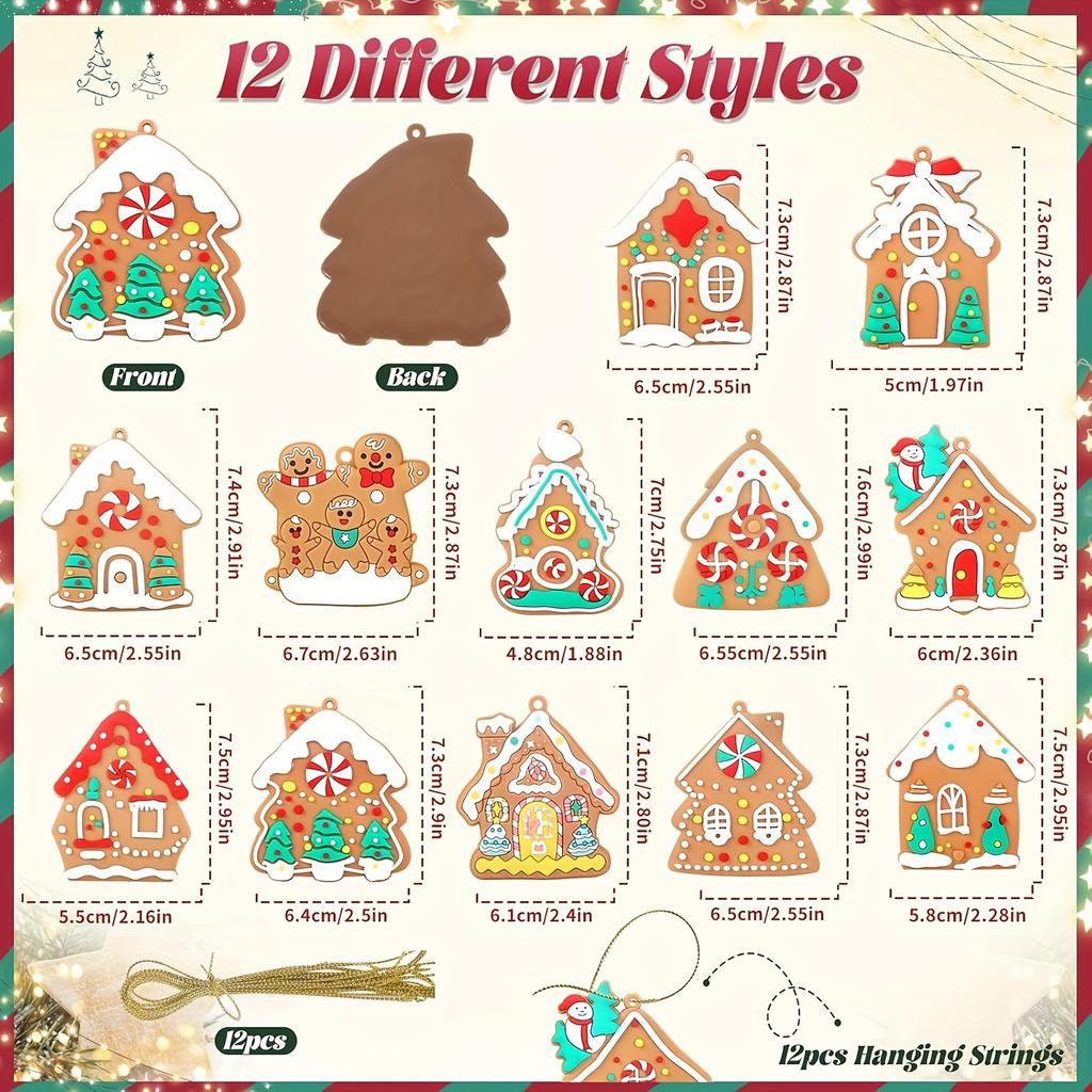 12pcs/Set Gingerbread House Pendants Christmas Tree Hanging Ornament 2025 Noel Navidad Home Decoration New Year Gift 2026
