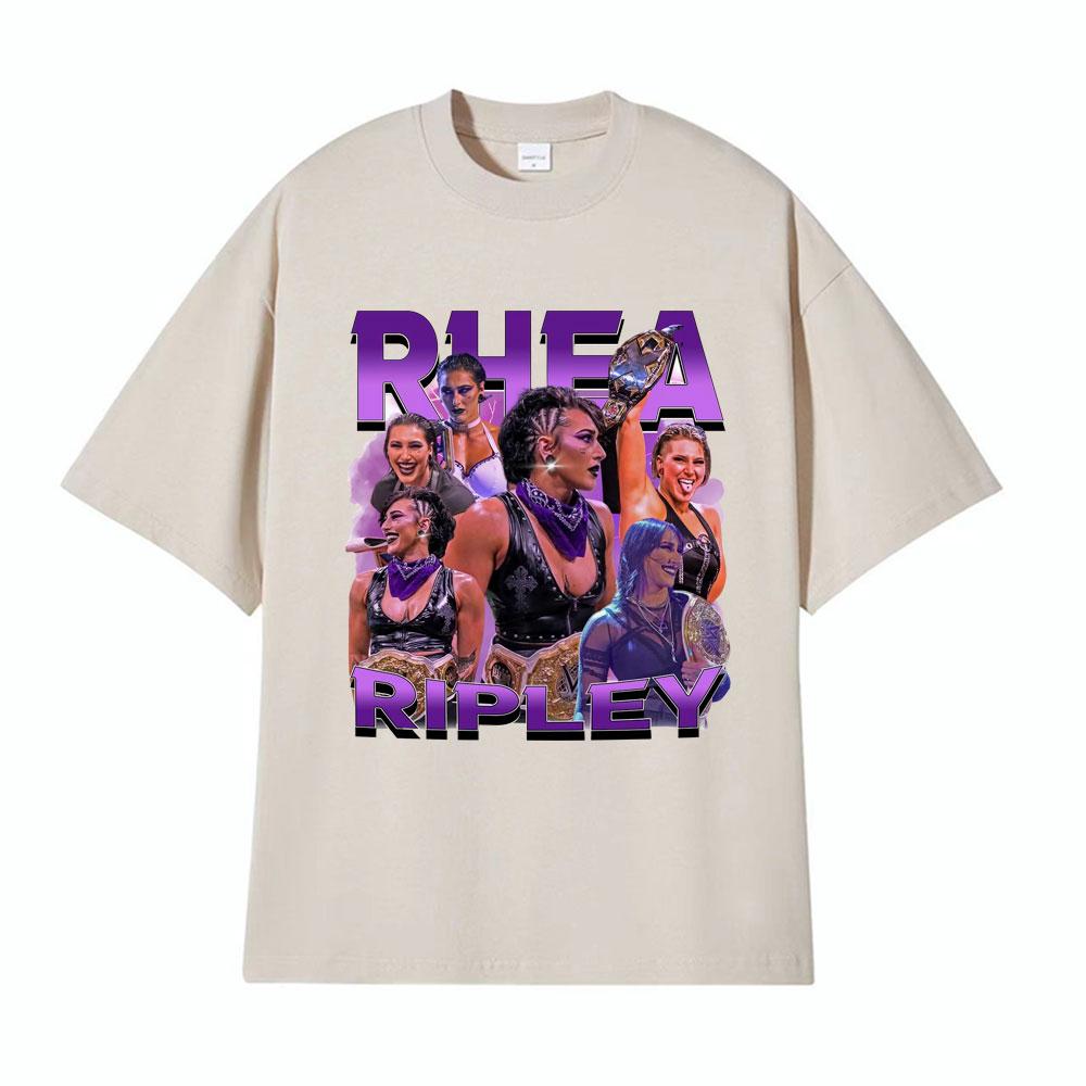 Rhea Ripley Action Figure 90s Vintage Graphic T Shirt Men Womens Oversized Hip Hop High Street Hot Sale Casual Cotton Tshirts