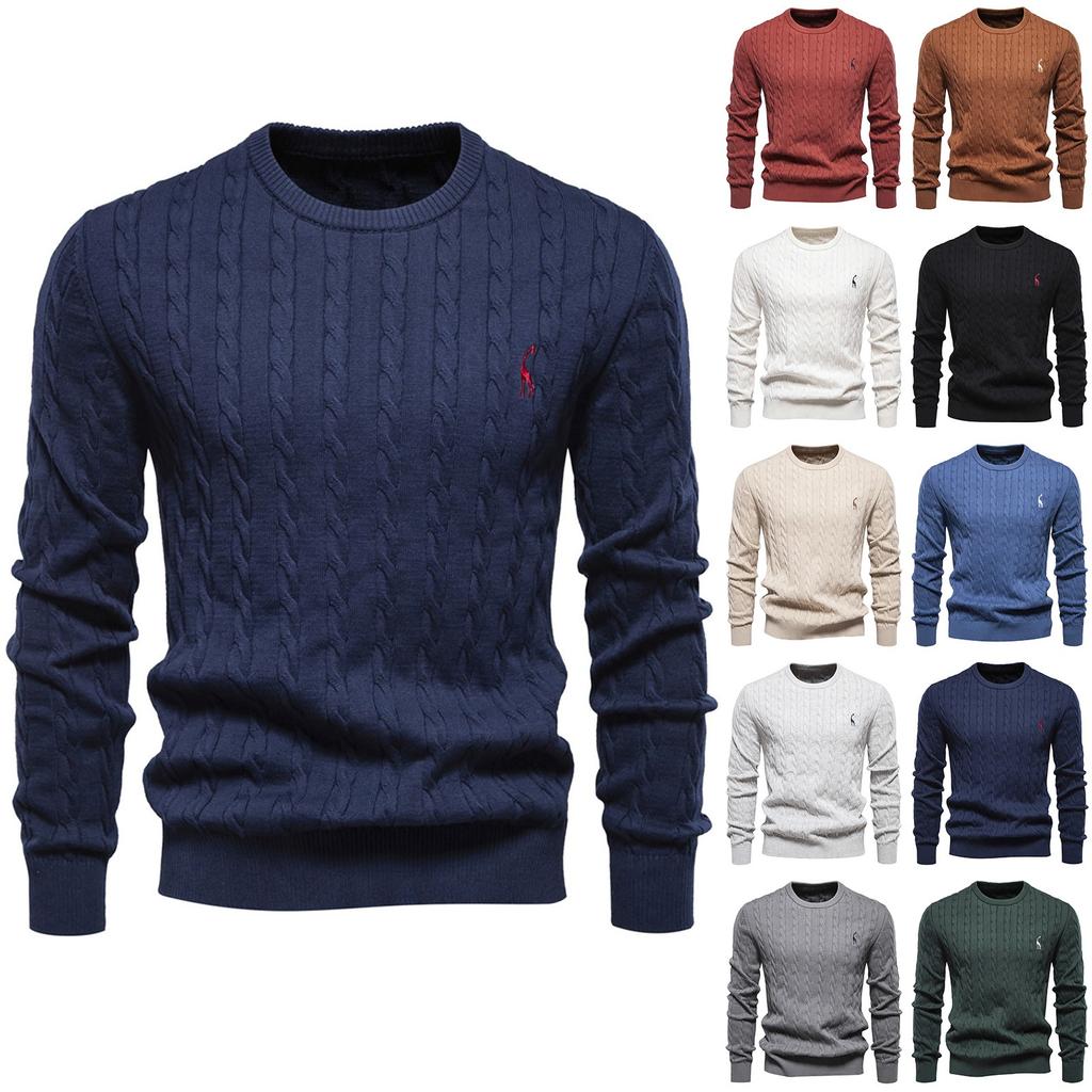 Men's Autumn Long Sleeve Solid Color Sweater Men's Loose Solid Color Round Neck Casual Sweater