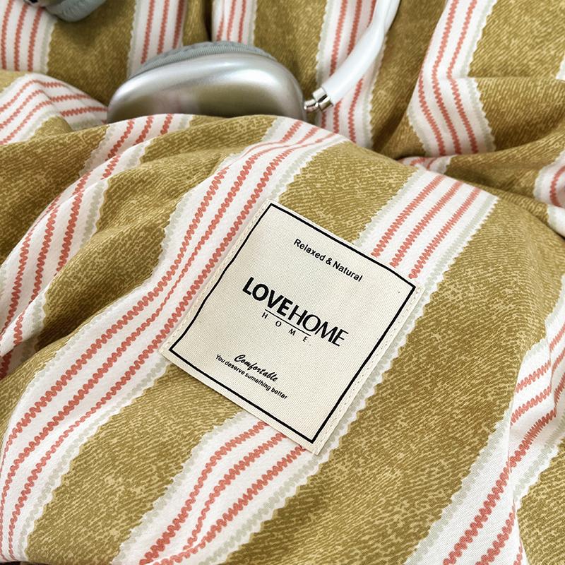 Stripe Bedding Set Plaid Duvet Cover 100% Washed Cotton 4pcs Bedding for Winter Bed with Sheet Pillowcases Home Textiles