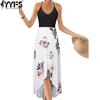 Женская мода лето-весна с цветочным узором и принтом без рукавов с v-образным вырезом и высокой талией повседневные платья