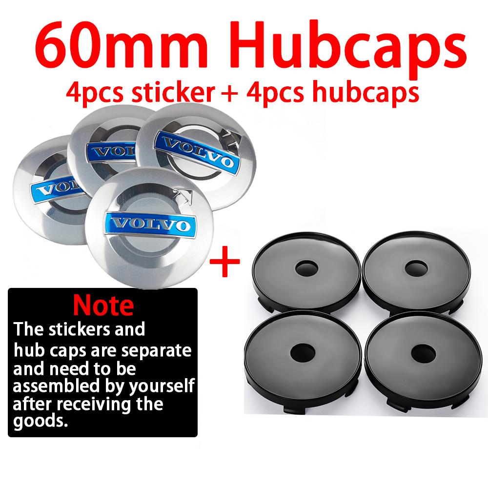 4pcs 56/60mm Car Wheel Center Cover Stickers Hub Caps Decor Decals For Volvo Rdesign AWD C30 C70 S40 S60 S70 S80 S90 V40 V50 V60