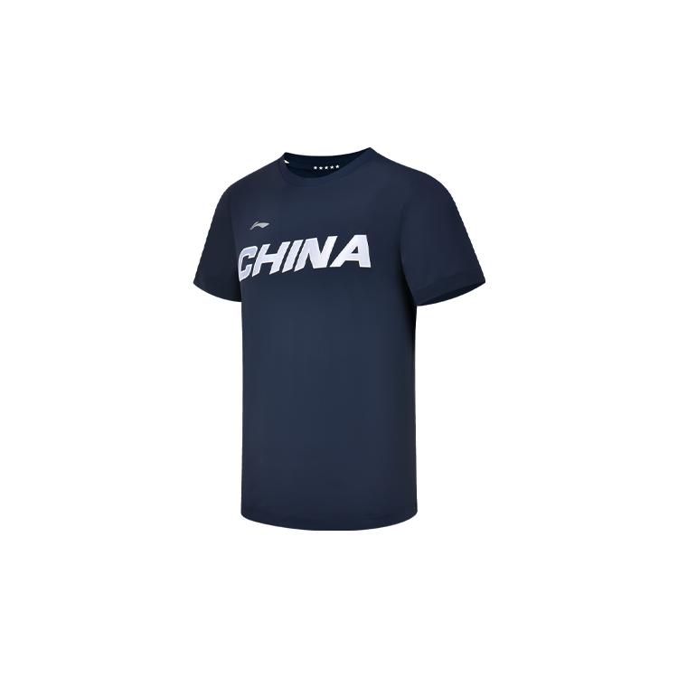 Мужские футболки Li Ning Темно-синие с круглым вырезом Умеренный прямой крой AHSS983-1