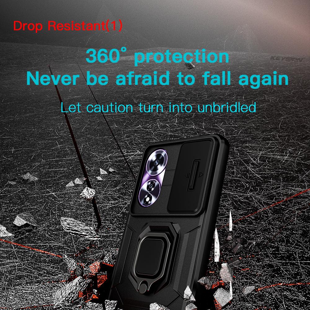 KEYSION Противоударный защитный чехол для OPPO A60 4G Slide Push Pull Защитное кольцо для объектива камеры с кольцом-подставкой Задняя крышка телефона для OPPO A60
