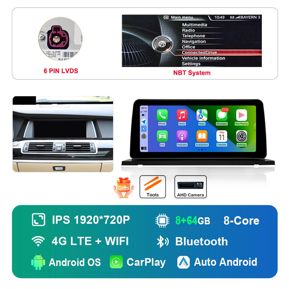 12,3-дюймовый HD сенсорный экран для BMW 5 серии F07 GT 2011 - 2017 система CIC NBT Android автомагнитола мультимедийный плеер DSP стерео GPS