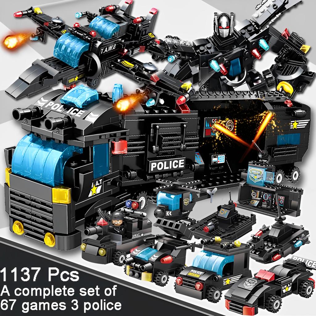 1560pcs City Police Station Building Blocks Bricks City SWAT Team Truck Blocks Educational Toy for Boys Children