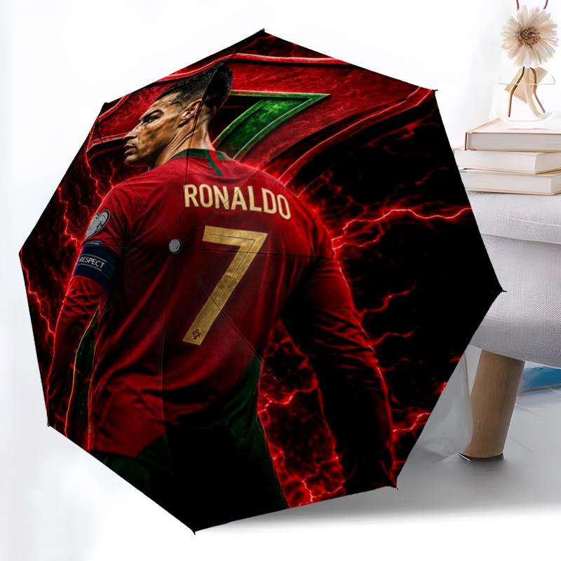 1 шт. Прочный автоматический зонт с 8 спицами, Зонт Cristiano Ronaldo, С цифровой печатью, Складной зонт для использования на ходу на улице