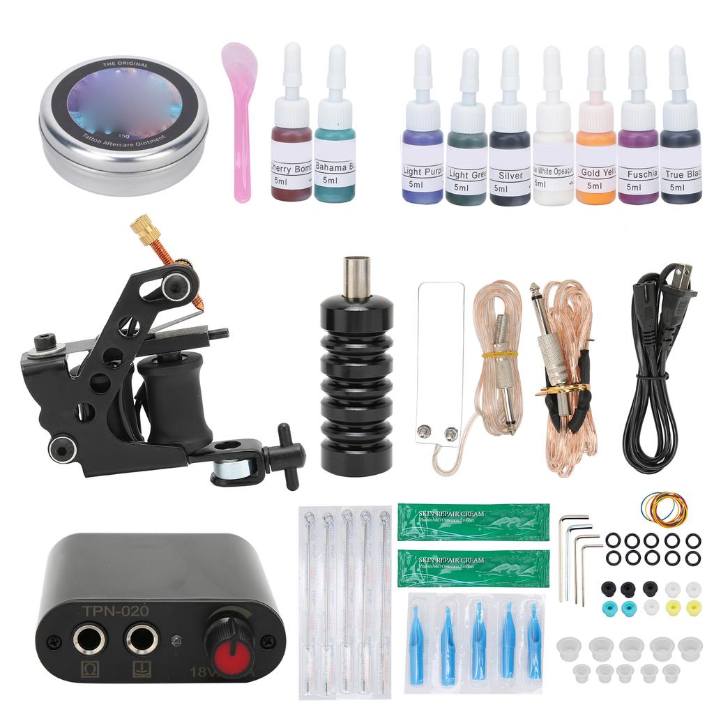 Complete Tattoo Beginner Kit Tattoo Power Supply Needle Clip Cord Grommet Tattoo Supply for
