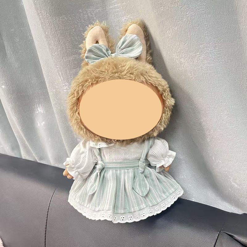 [Cloth Only] the Princess Style Clothes for 38cm Plush  Dolls, Checkered Puffy Skirt Set with Bow Headband.