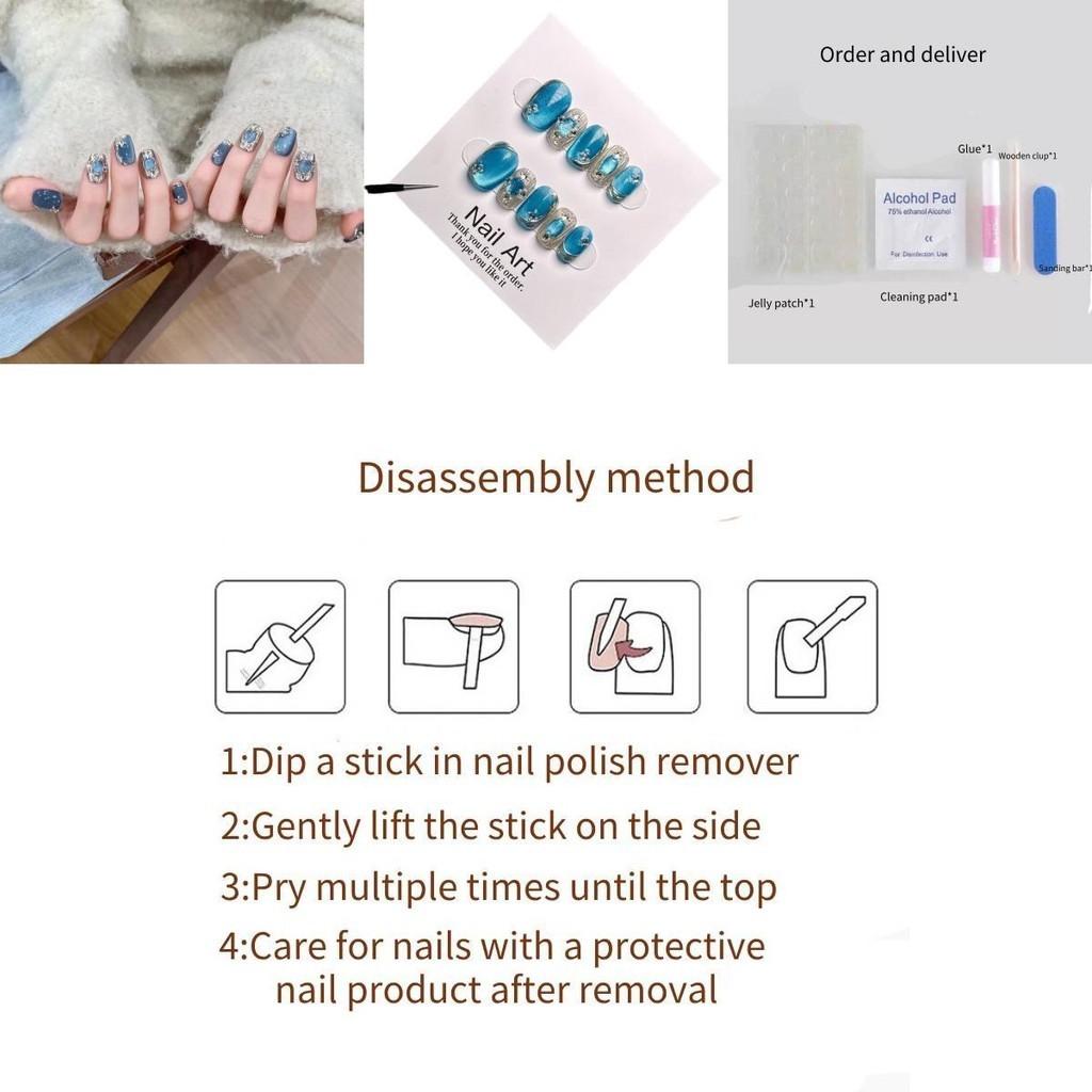 Blue Island Handmade Adhesive Cat Eye Short Nail Sticker Wearable Nail Art