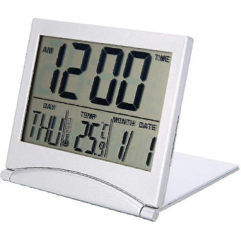 Folding Portable Desk Thermometer Calendar Alarm Clock - Digital Lcd Display Clock For Travel With Date Function