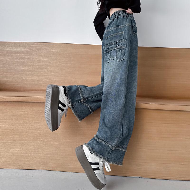 Mumuwu Girls' Spring/Autumn Straight-Leg Wide-Leg Denim Jeans