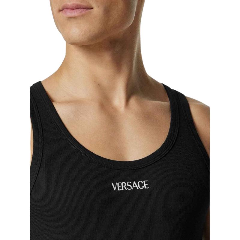 VERSACE Logo Embroidered Sleeveless Ribbed Tank Top 1013125-1A09410-1B000