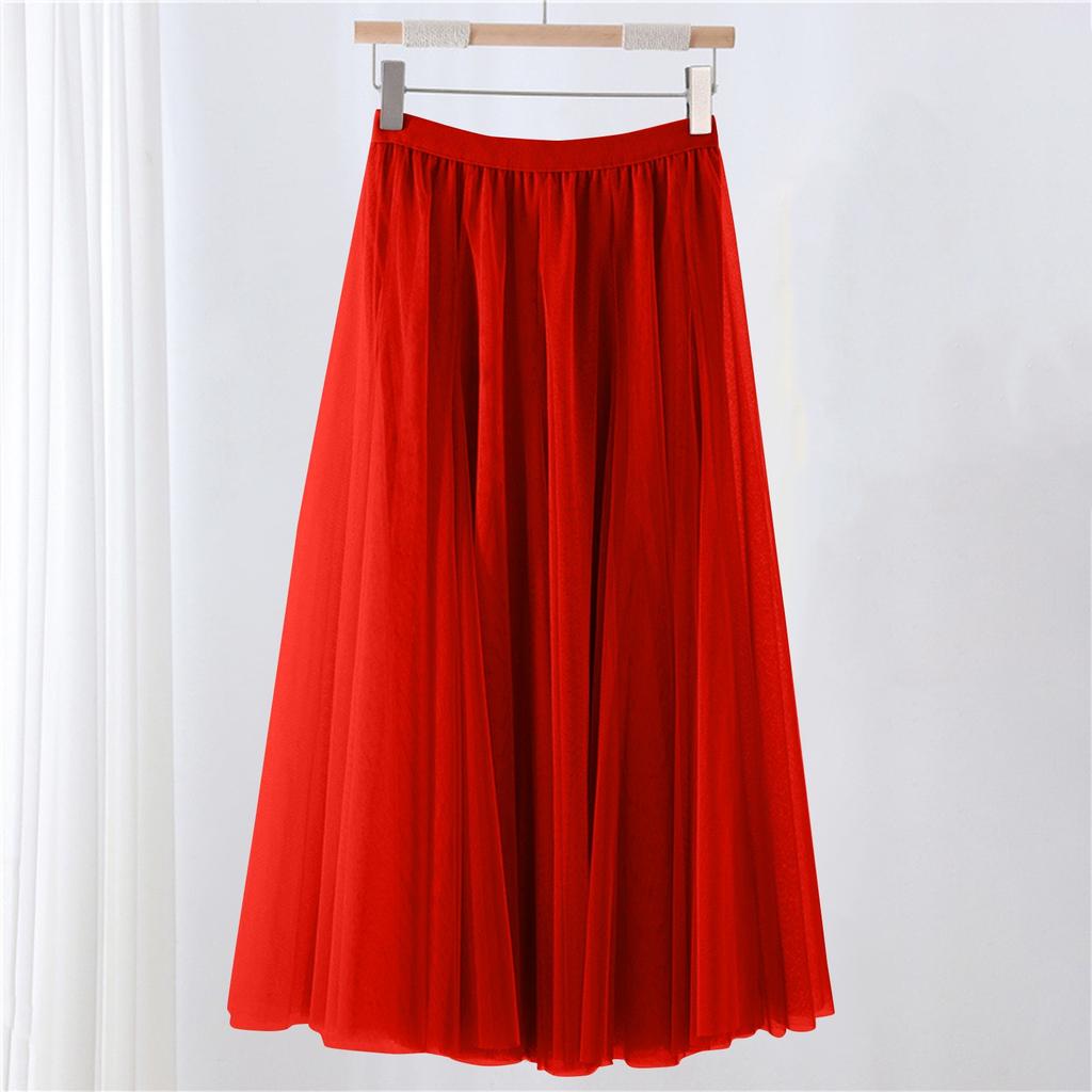 Женская однотонная сетчатая юбка с резинкой, большая юбка средней длины