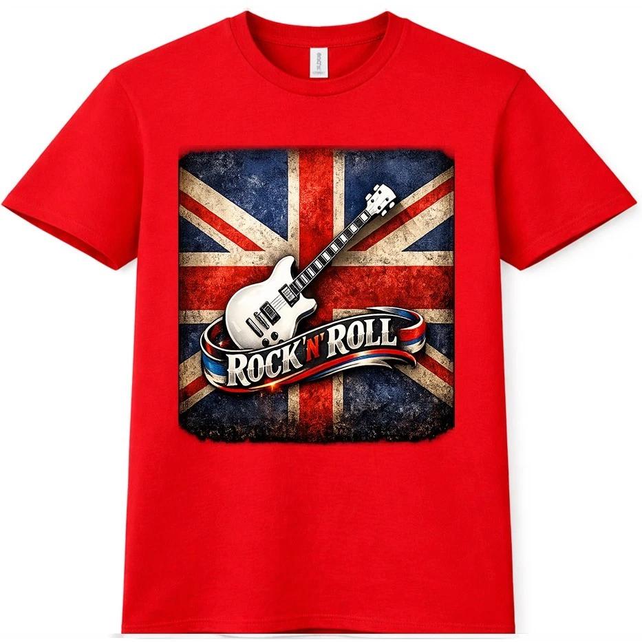 Футболка Union Jack с гитарой Rock N Roll Графическая футболка Британская панк-музыка Подарок Топ