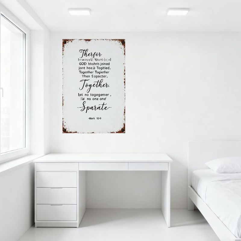 Vintage Mark 10:9 Bible Verse Tin Sign Rustic Metal Wall Decor Handwritten Text Art for Home Bar Pub Decoration