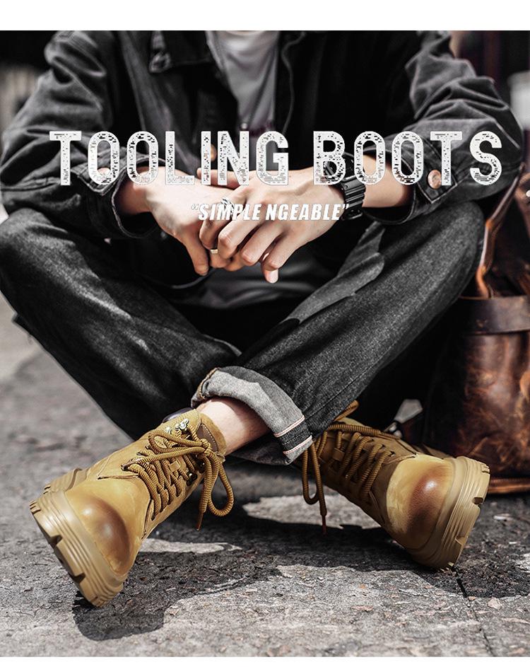 Мужские осенне-зимние ботинки хай-топ из натуральной кожи, плюшевые уличные рабочие ботинки желтого цвета в британском стиле