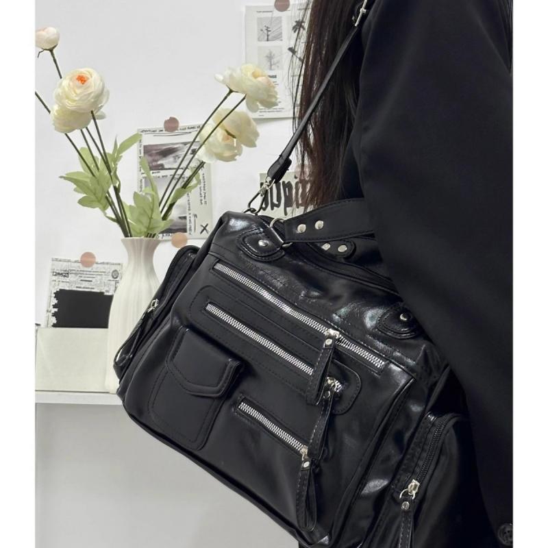 New Punk Style Black Large Capacity Tote Bag, Shoulder Crossbody Handbag for Women, Unique Design