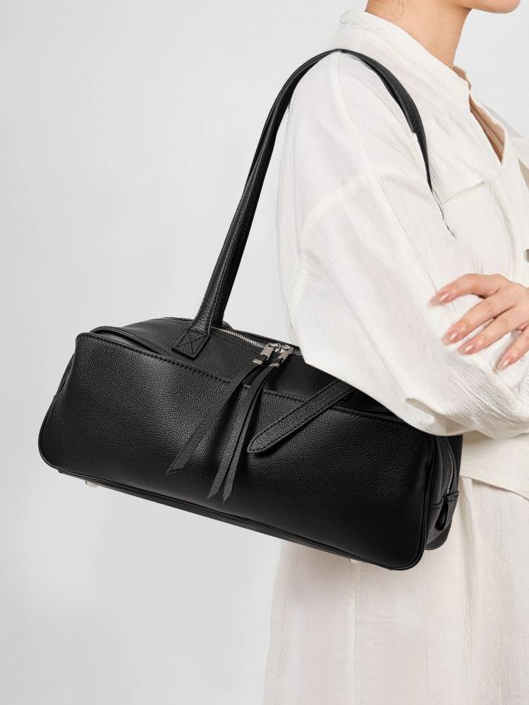 Женская дорожная сумка из натуральной кожи черного цвета с застежкой-молнией – Минималистичная сумка через плечо для работы и путешествий