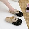 2025 spring and summer new bow baotou slippers women's half slippers temperament flat bottom breathable woven hollow sandals