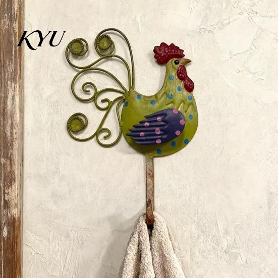 Decorative Rooster Wall Hooks Painted Metal Hook, Farmhouse Style 3D Iron Country Hanging Decor for Keys Towels , Hook Entryway Kitchen Retro