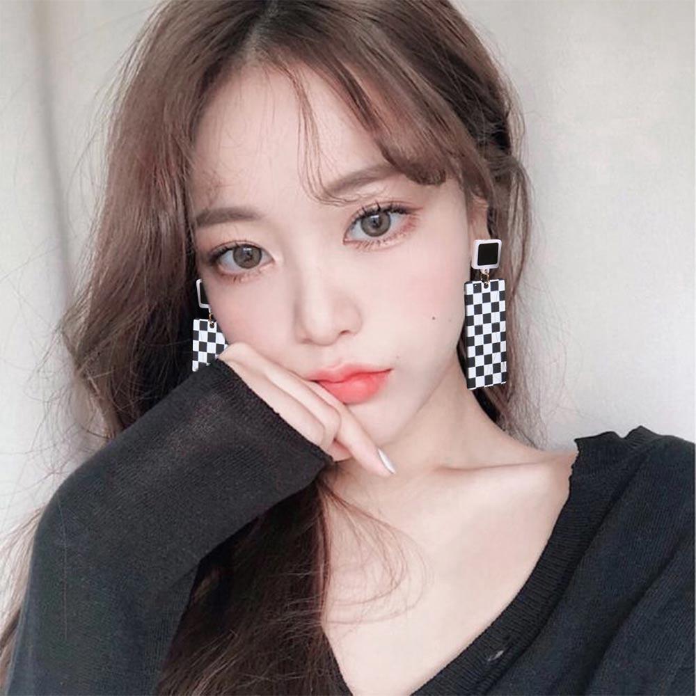 Square Korean Style Lattice Pattern Ear Studs Women Earrings Dangle Earrings Checkerboard Earrings