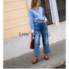 Summer New Product Women's Clothes French Style Design Single-Breasted Contrast Color Matching Stripes Lapel Long Sleeves Casual Shirt